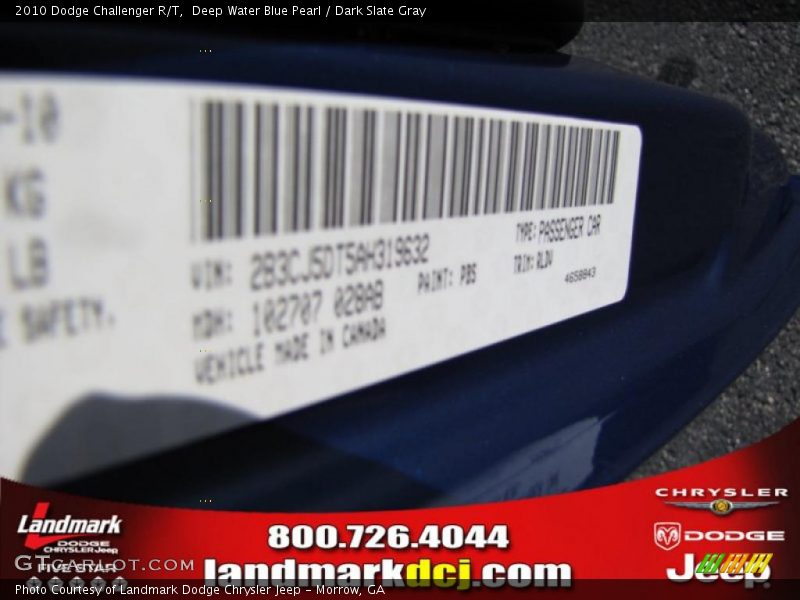 Deep Water Blue Pearl / Dark Slate Gray 2010 Dodge Challenger R/T