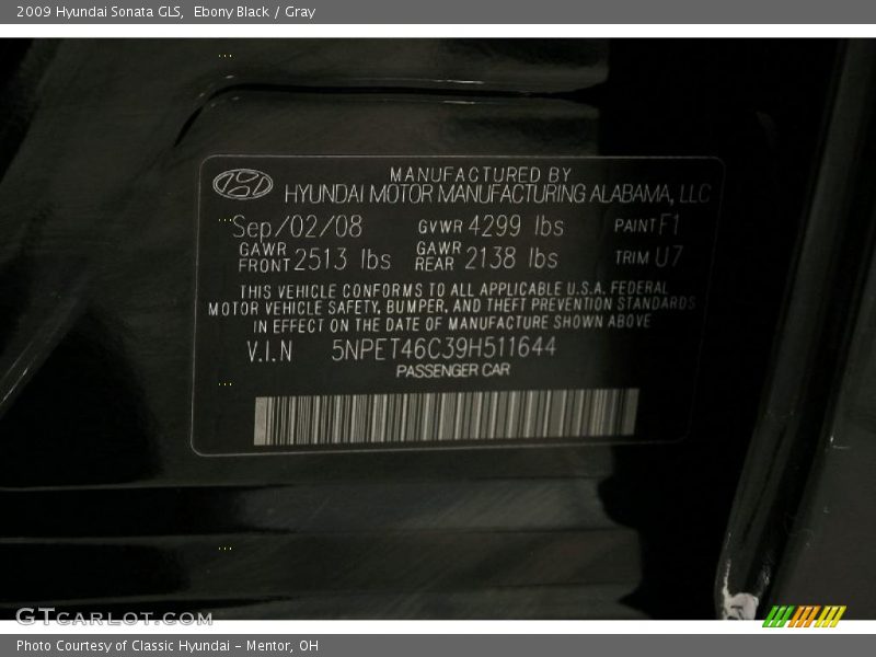 Ebony Black / Gray 2009 Hyundai Sonata GLS