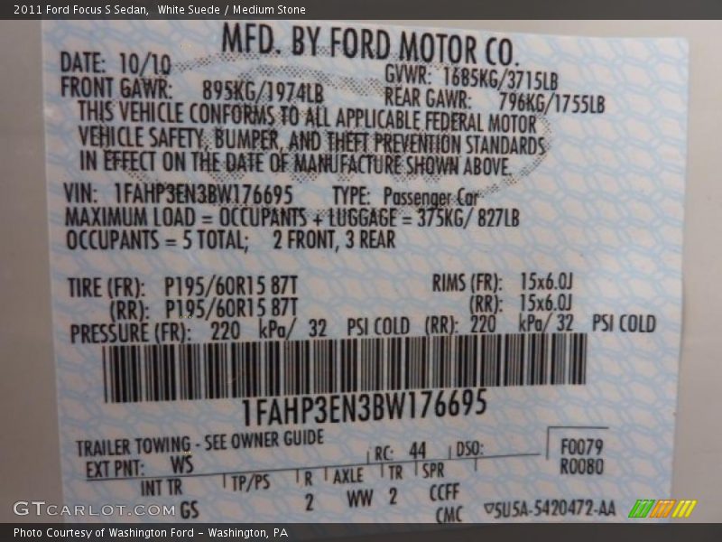 White Suede / Medium Stone 2011 Ford Focus S Sedan