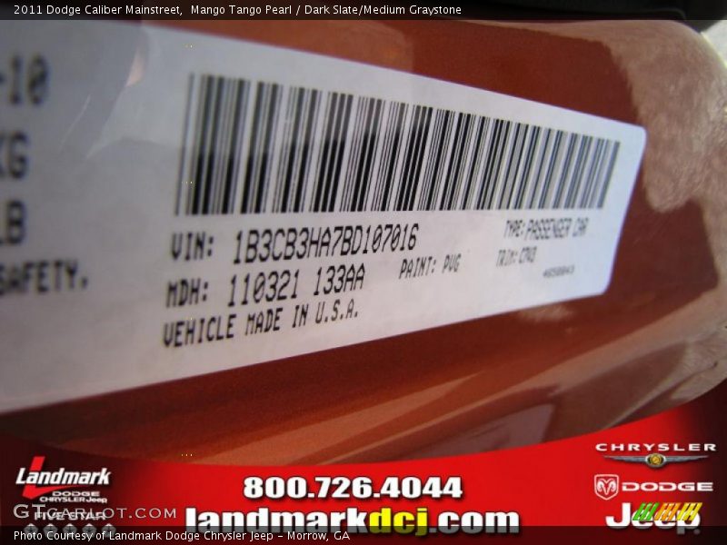 Mango Tango Pearl / Dark Slate/Medium Graystone 2011 Dodge Caliber Mainstreet