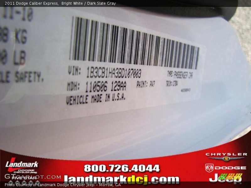 Bright White / Dark Slate Gray 2011 Dodge Caliber Express