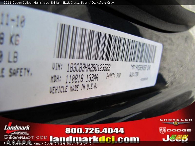 Brilliant Black Crystal Pearl / Dark Slate Gray 2011 Dodge Caliber Mainstreet