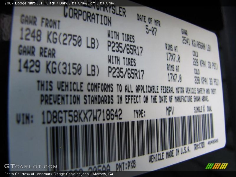 Black / Dark Slate Gray/Light Slate Gray 2007 Dodge Nitro SLT