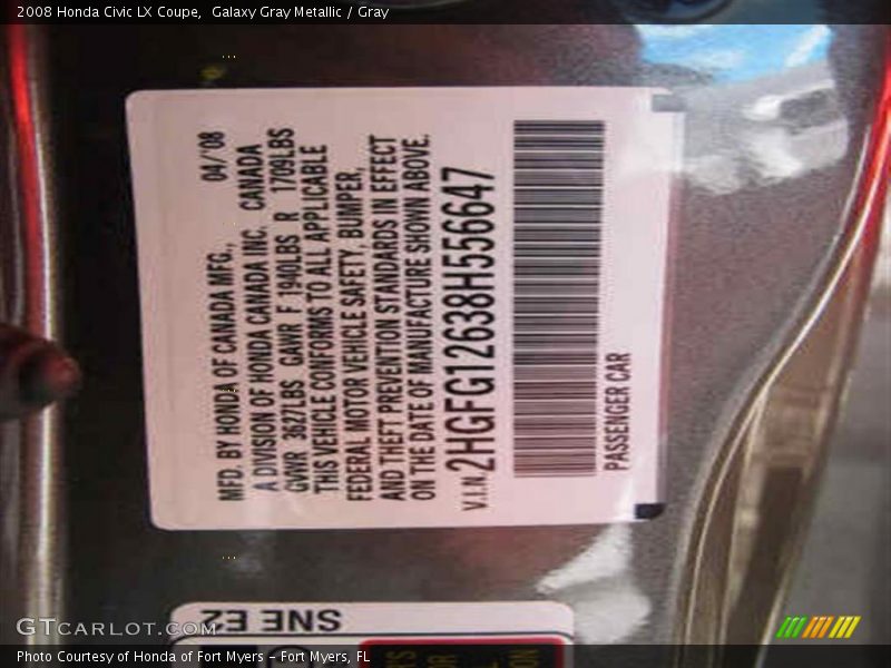 Galaxy Gray Metallic / Gray 2008 Honda Civic LX Coupe
