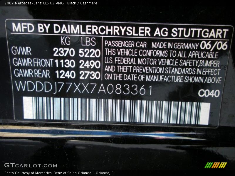 2007 CLS 63 AMG Black Color Code 040