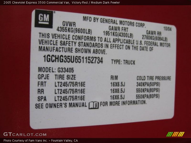 Victory Red / Medium Dark Pewter 2005 Chevrolet Express 3500 Commercial Van