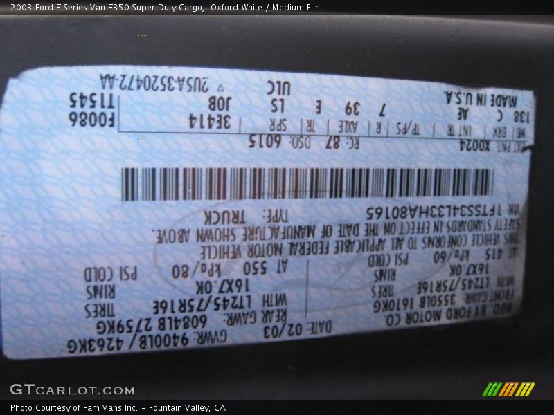 Oxford White / Medium Flint 2003 Ford E Series Van E350 Super Duty Cargo