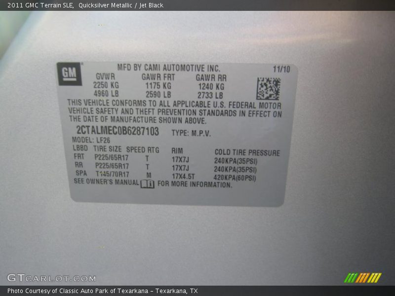 Quicksilver Metallic / Jet Black 2011 GMC Terrain SLE