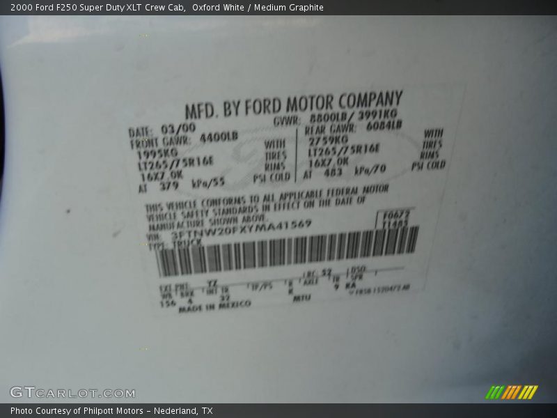 Oxford White / Medium Graphite 2000 Ford F250 Super Duty XLT Crew Cab