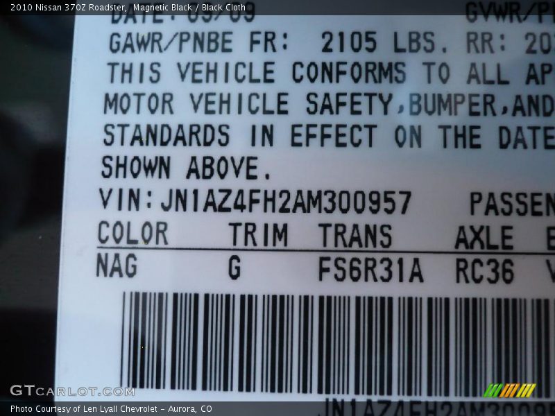 Magnetic Black / Black Cloth 2010 Nissan 370Z Roadster
