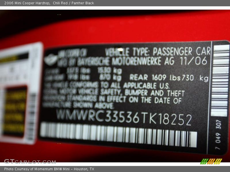 Chili Red / Panther Black 2006 Mini Cooper Hardtop