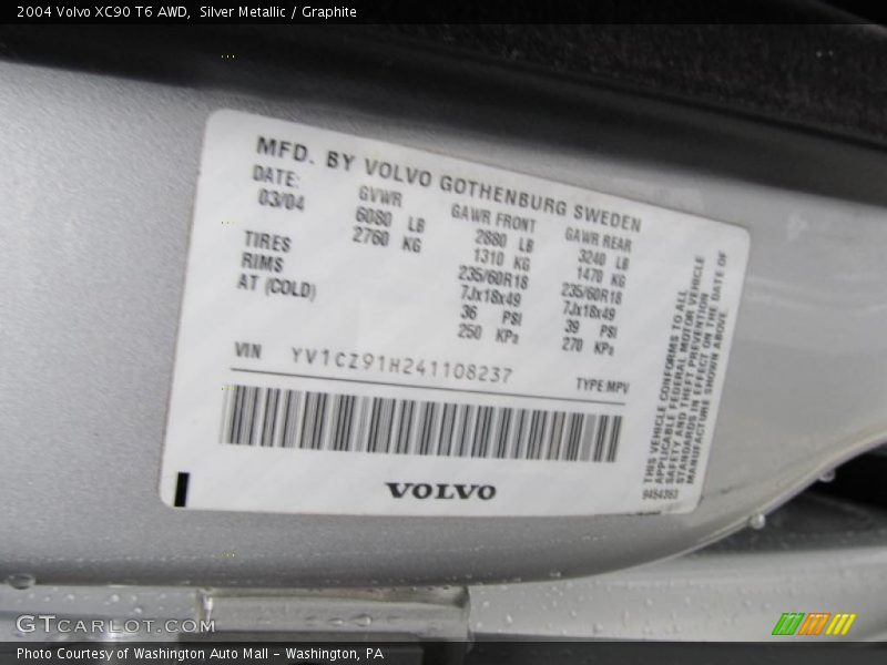 Silver Metallic / Graphite 2004 Volvo XC90 T6 AWD