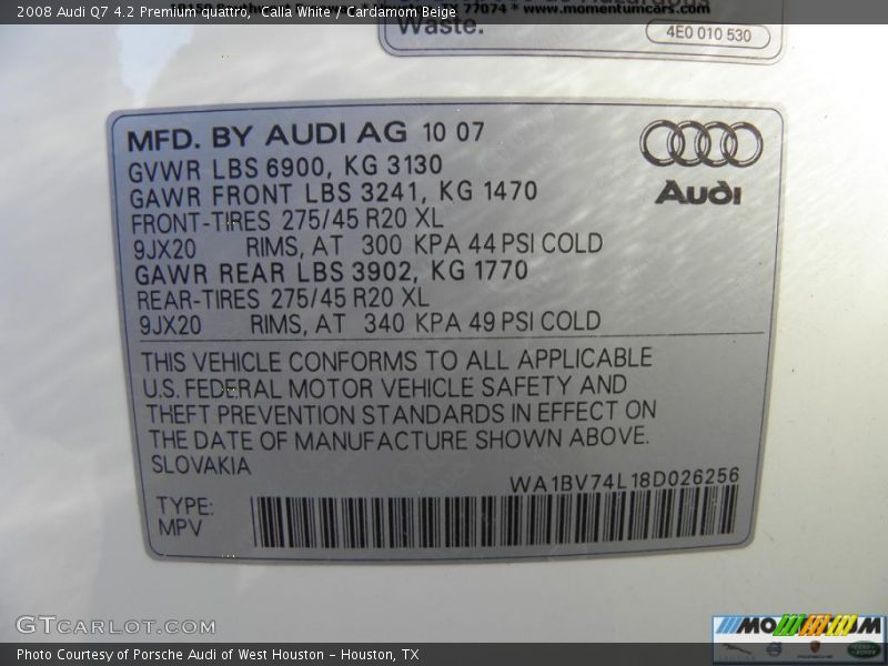 Calla White / Cardamom Beige 2008 Audi Q7 4.2 Premium quattro