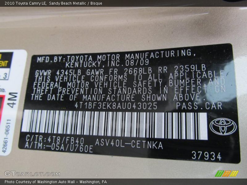 Sandy Beach Metallic / Bisque 2010 Toyota Camry LE