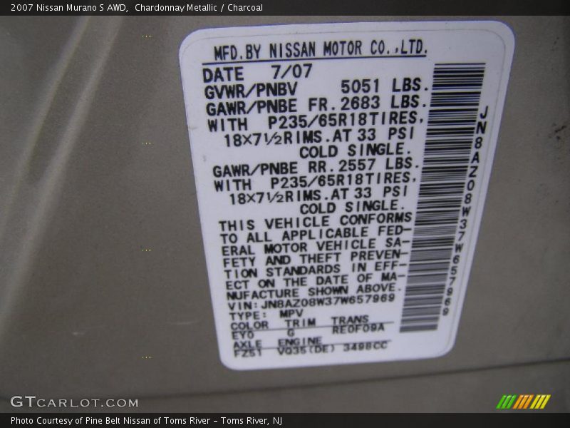 Chardonnay Metallic / Charcoal 2007 Nissan Murano S AWD