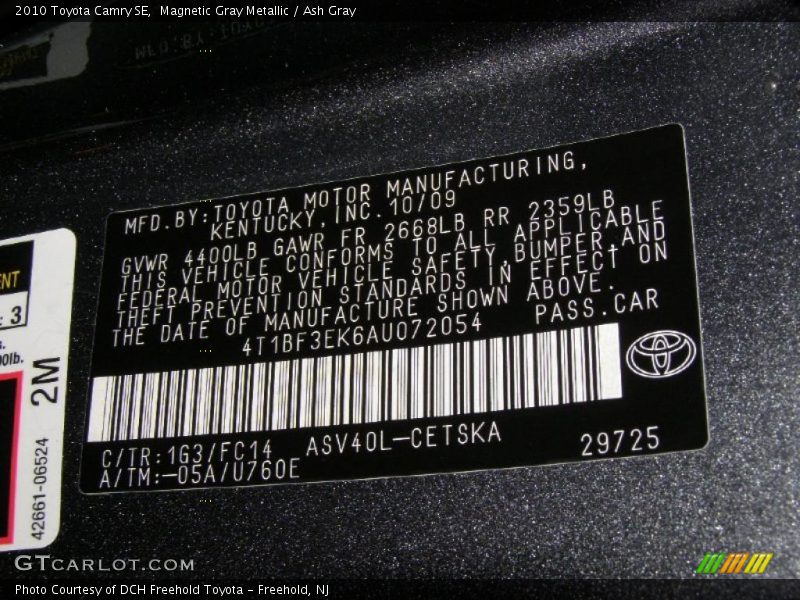 Magnetic Gray Metallic / Ash Gray 2010 Toyota Camry SE