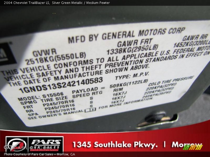 Silver Green Metallic / Medium Pewter 2004 Chevrolet TrailBlazer LS