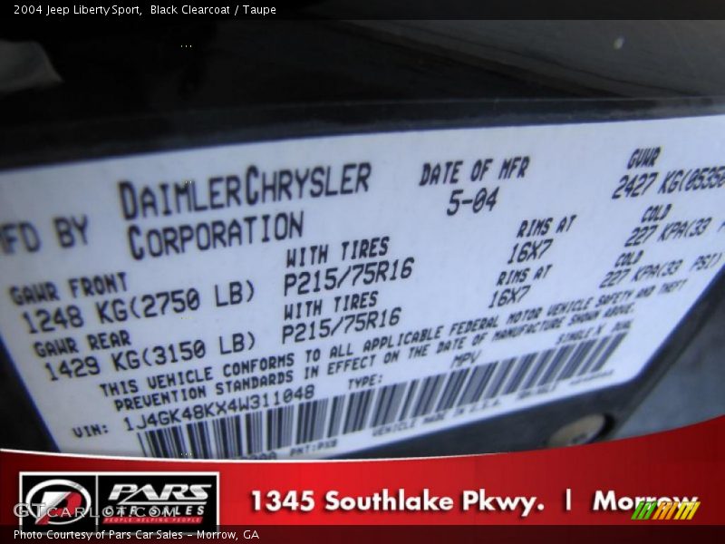 Black Clearcoat / Taupe 2004 Jeep Liberty Sport