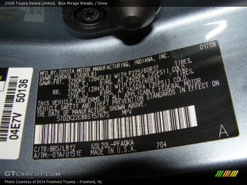 Blue Mirage Metallic / Stone 2008 Toyota Sienna Limited