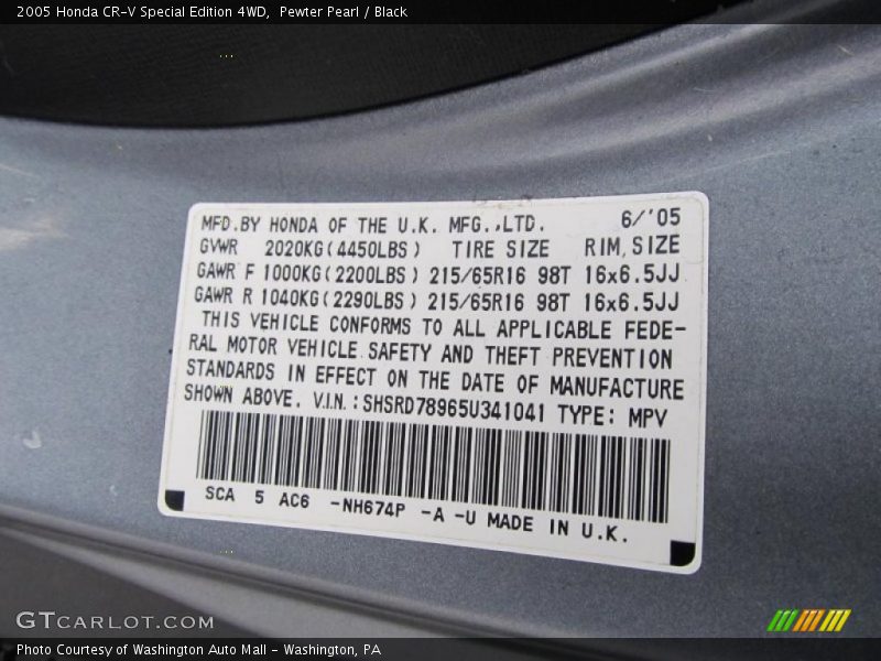 Pewter Pearl / Black 2005 Honda CR-V Special Edition 4WD