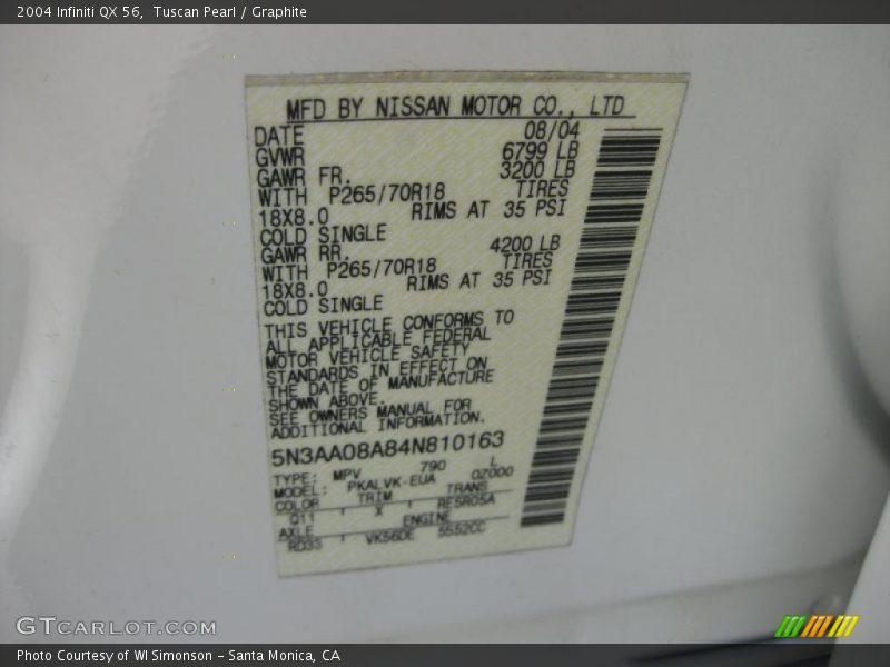 Tuscan Pearl / Graphite 2004 Infiniti QX 56