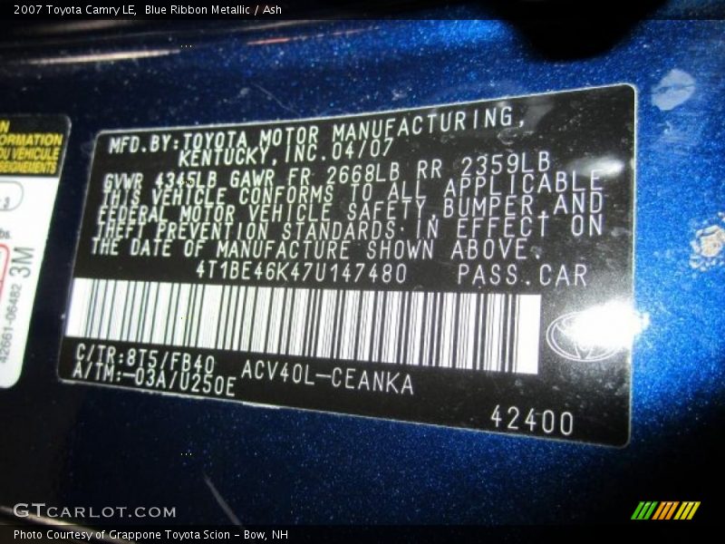 Blue Ribbon Metallic / Ash 2007 Toyota Camry LE