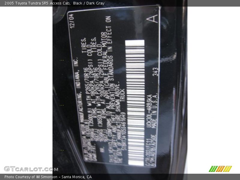 Black / Dark Gray 2005 Toyota Tundra SR5 Access Cab