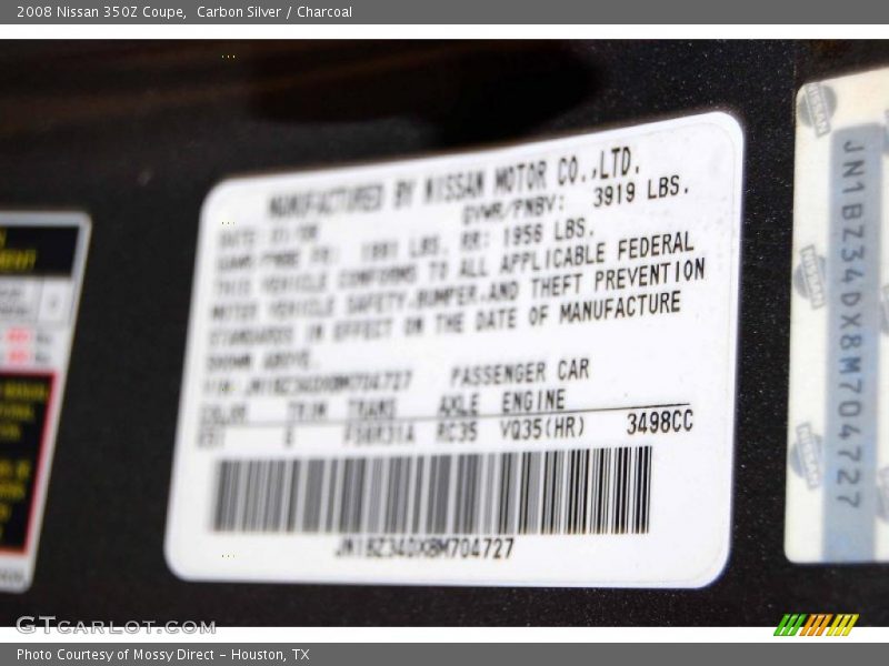 Carbon Silver / Charcoal 2008 Nissan 350Z Coupe