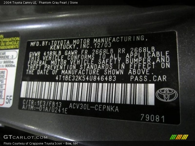 Phantom Gray Pearl / Stone 2004 Toyota Camry LE