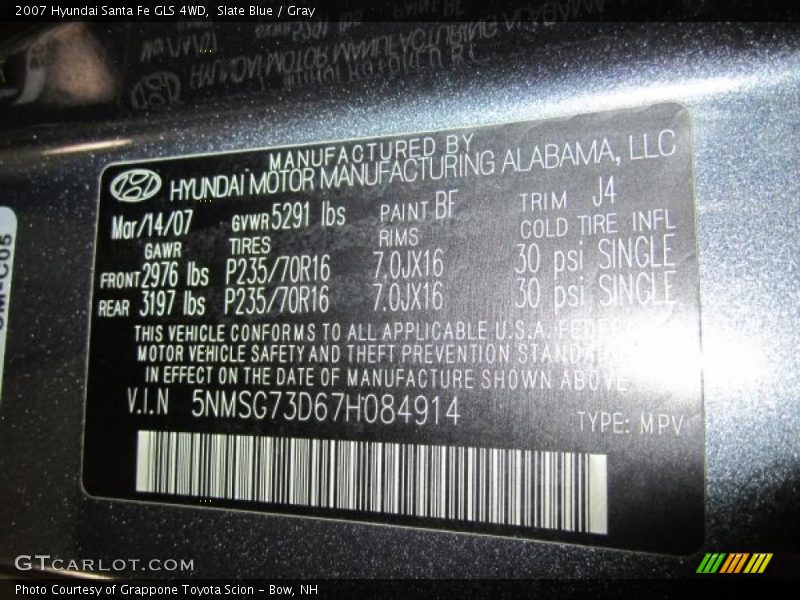 Slate Blue / Gray 2007 Hyundai Santa Fe GLS 4WD