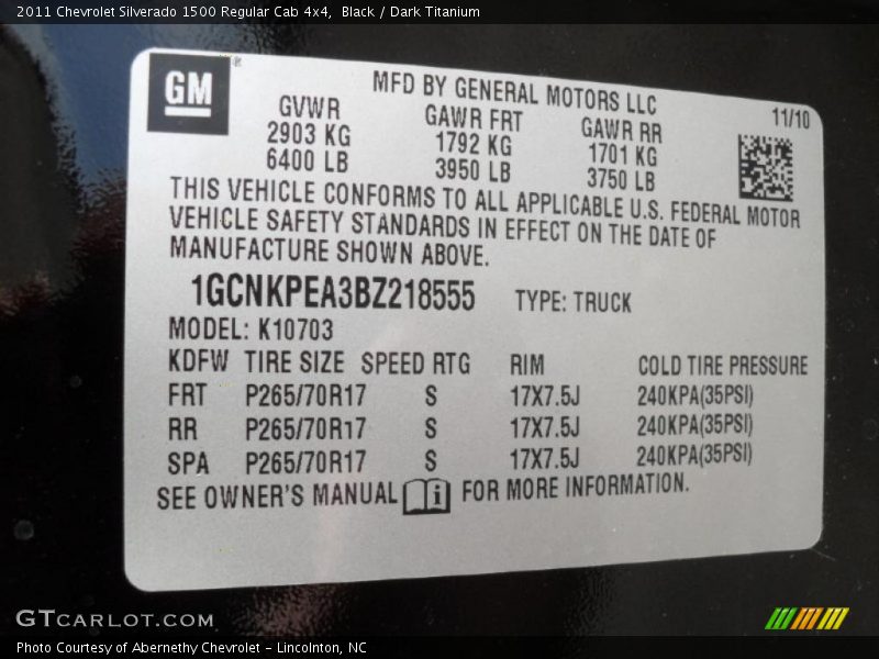 Black / Dark Titanium 2011 Chevrolet Silverado 1500 Regular Cab 4x4