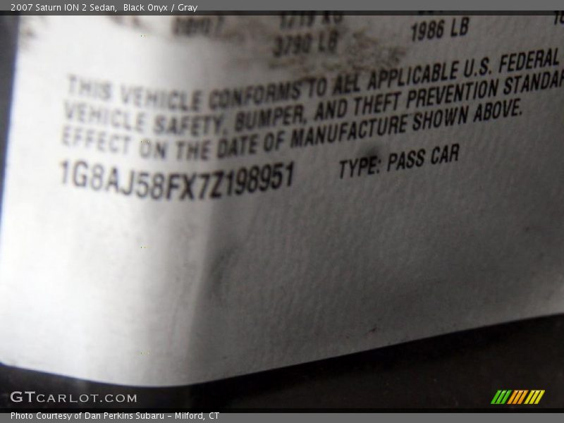 Black Onyx / Gray 2007 Saturn ION 2 Sedan