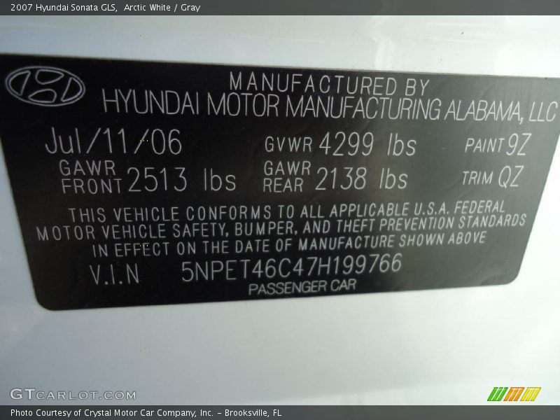 Arctic White / Gray 2007 Hyundai Sonata GLS