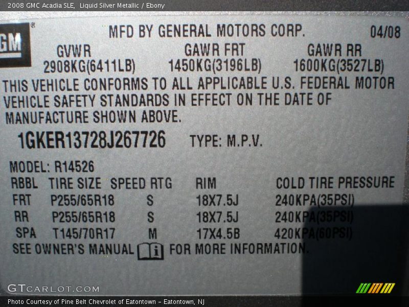 Liquid Silver Metallic / Ebony 2008 GMC Acadia SLE