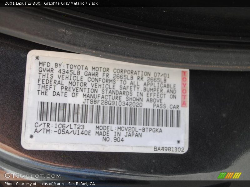 Graphite Gray Metallic / Black 2001 Lexus ES 300