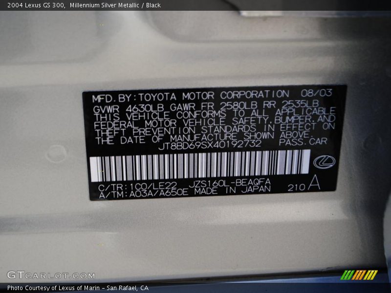 2004 GS 300 Millennium Silver Metallic Color Code 1C0