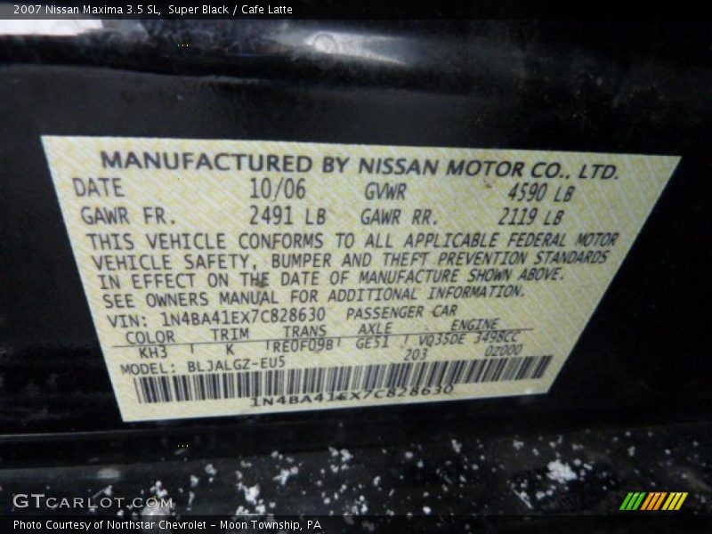 Super Black / Cafe Latte 2007 Nissan Maxima 3.5 SL