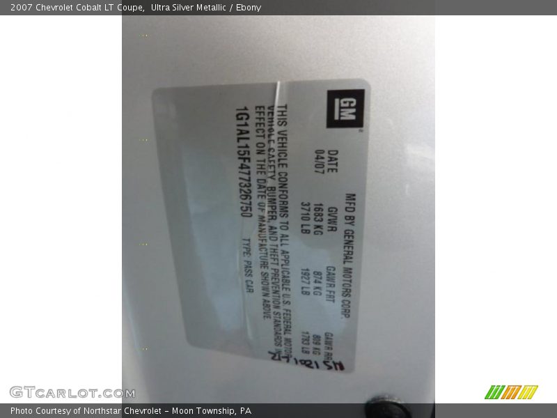 Ultra Silver Metallic / Ebony 2007 Chevrolet Cobalt LT Coupe