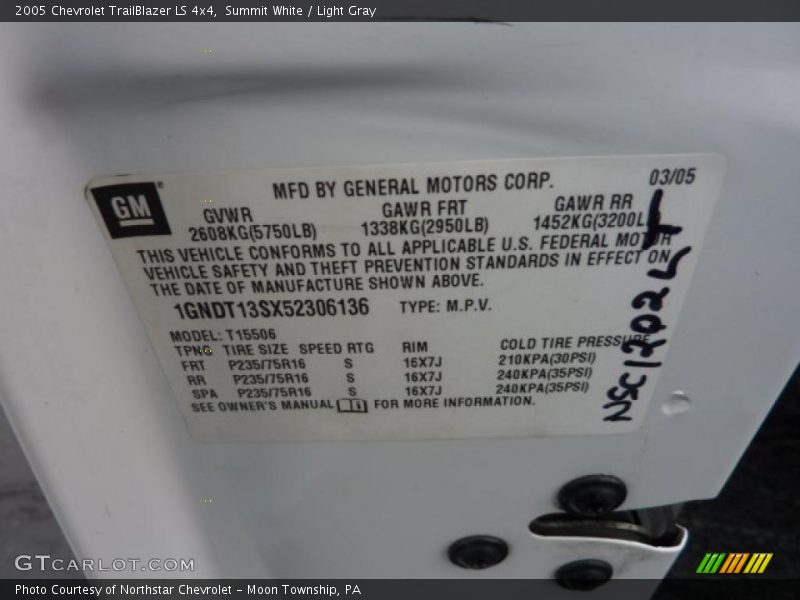 Summit White / Light Gray 2005 Chevrolet TrailBlazer LS 4x4