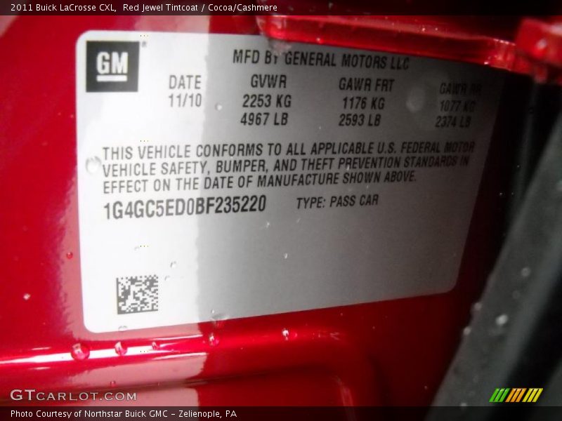 Red Jewel Tintcoat / Cocoa/Cashmere 2011 Buick LaCrosse CXL