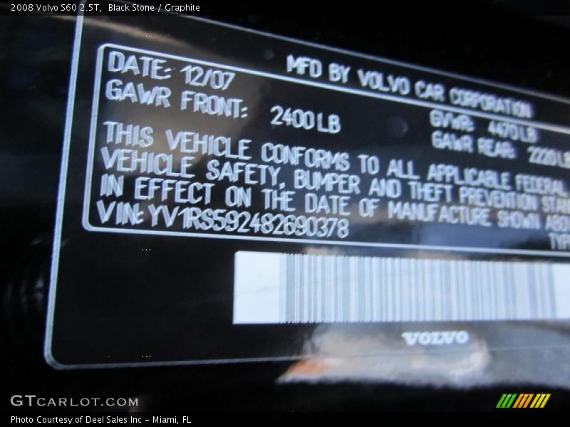 Black Stone / Graphite 2008 Volvo S60 2.5T