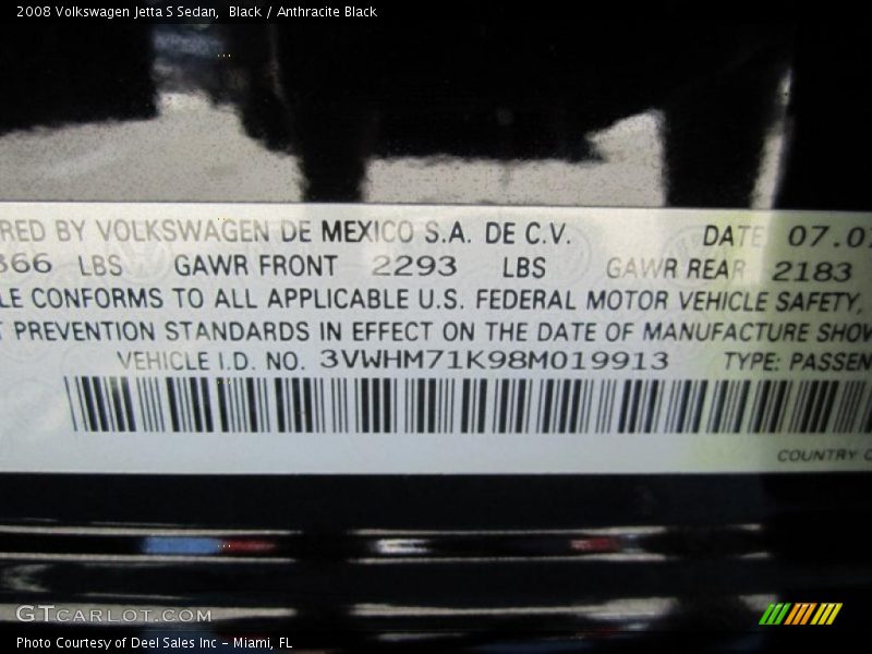 Black / Anthracite Black 2008 Volkswagen Jetta S Sedan