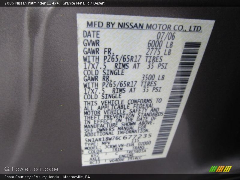 Granite Metallic / Desert 2006 Nissan Pathfinder LE 4x4