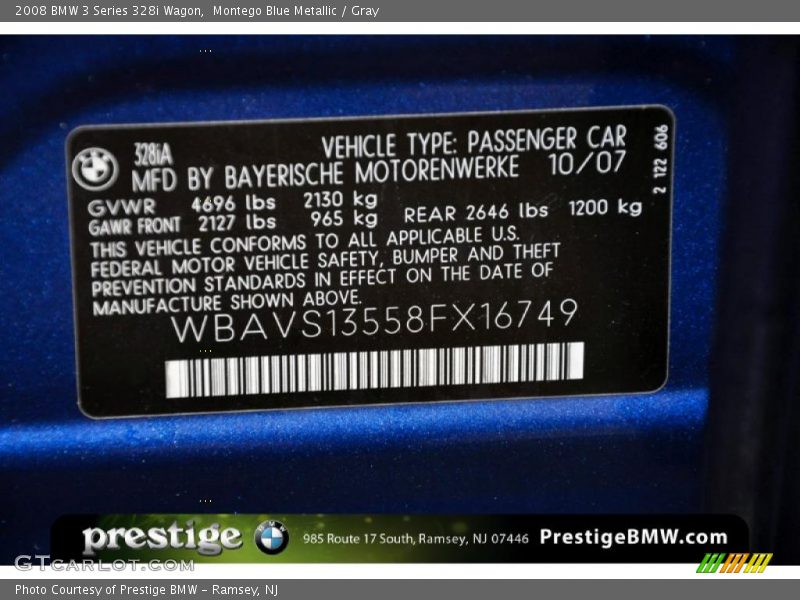 Montego Blue Metallic / Gray 2008 BMW 3 Series 328i Wagon