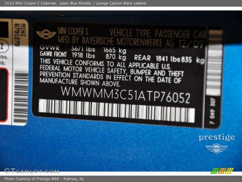 Laser Blue Metallic / Lounge Carbon Black Leather 2010 Mini Cooper S Clubman