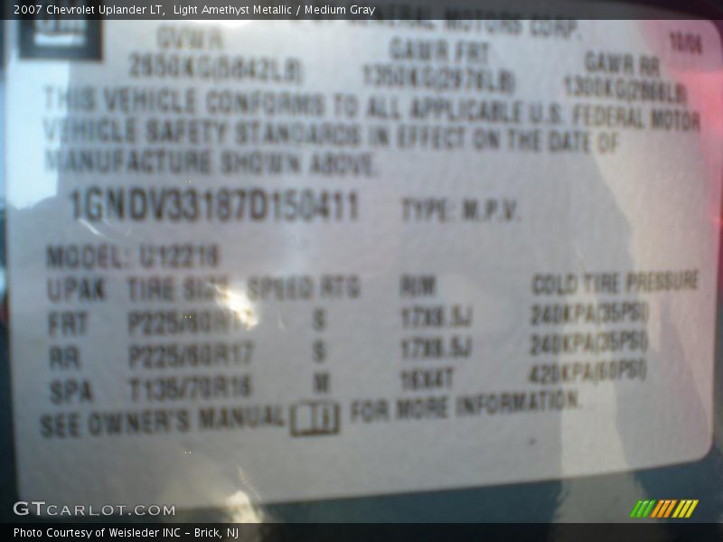 Light Amethyst Metallic / Medium Gray 2007 Chevrolet Uplander LT