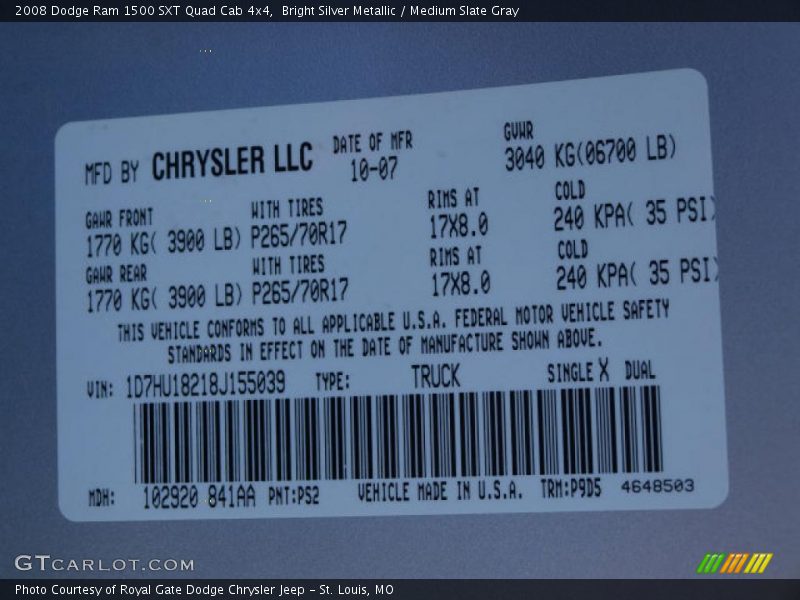 Bright Silver Metallic / Medium Slate Gray 2008 Dodge Ram 1500 SXT Quad Cab 4x4