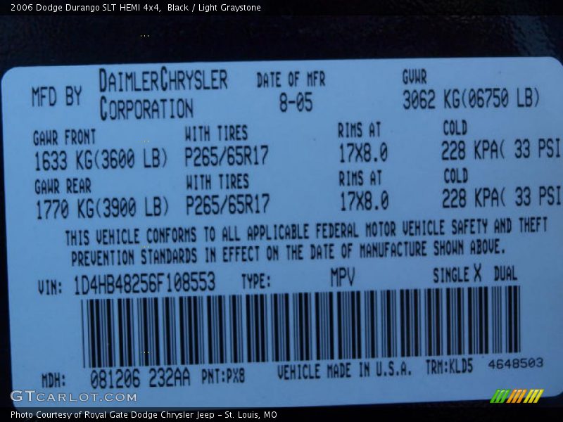 Black / Light Graystone 2006 Dodge Durango SLT HEMI 4x4