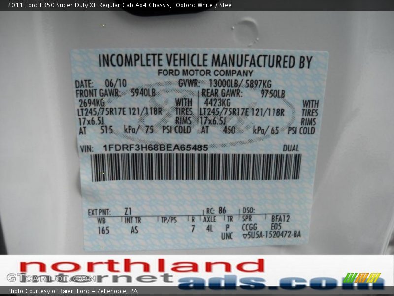 Oxford White / Steel 2011 Ford F350 Super Duty XL Regular Cab 4x4 Chassis