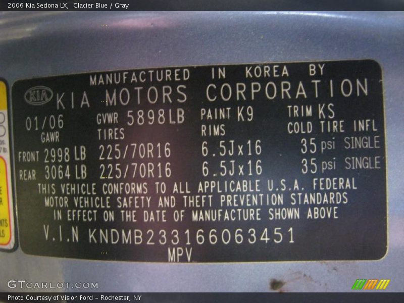 Glacier Blue / Gray 2006 Kia Sedona LX